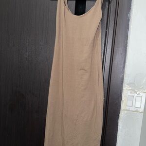 Reformation Tan Sleeveless Slip Dress for Work